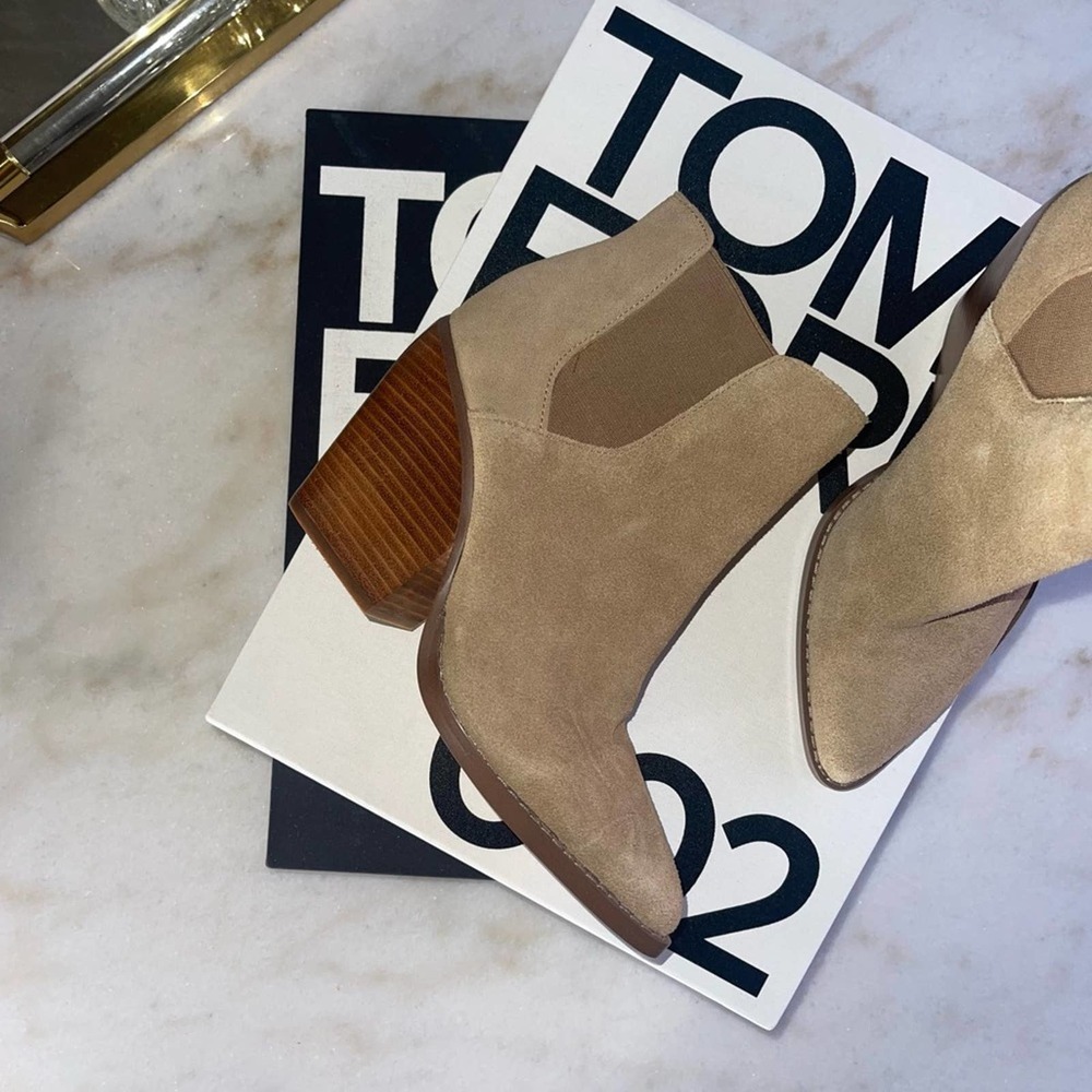 New BP Lexi Lea Suede Tan Wooden Heel Chelsea Boot